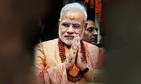 Narendra Modi, the Prime Minister of India, wearing a Rudraksha mala